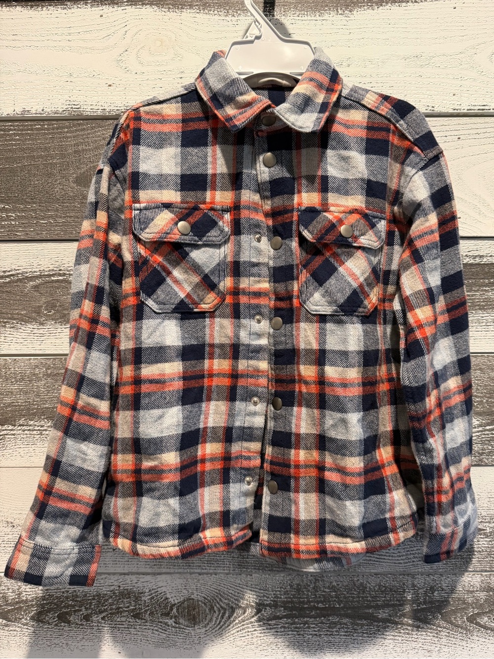 H&M Kids Plaid Shacket in Navy, White & Orange (8)